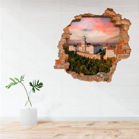 3D falmatrica illusztráció egy törött fal hatásával, három kotrógéppel dolgozó gépekkel