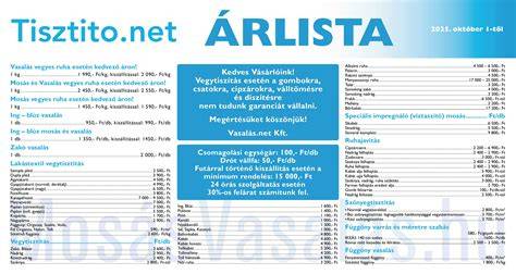 Árlista és szolgáltatások vizuális összegzése