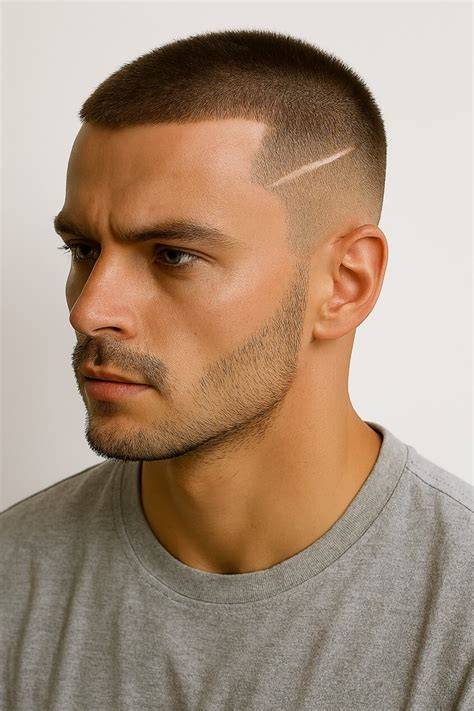 Éles frufruval rendelkező átmenetes buzz cut