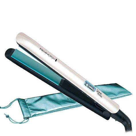 Illustrative infographic of Remington S8500 Shine Therapy technology: heat-activated conditioning with argan oil
