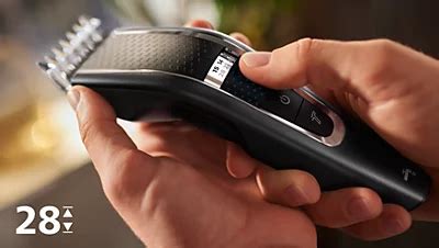 Philips Series 5000 hajvágó elrendezése és a 28 hosszbeállítás