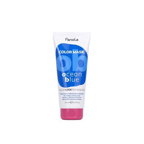 Fanola Color Mask Ocean Blue csomagolás és kék tónusú haj