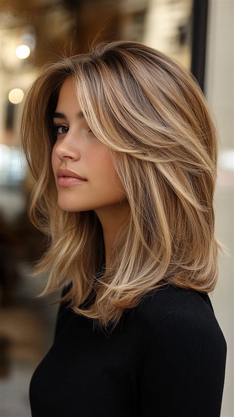 Hosszú lob balayage részletekkel