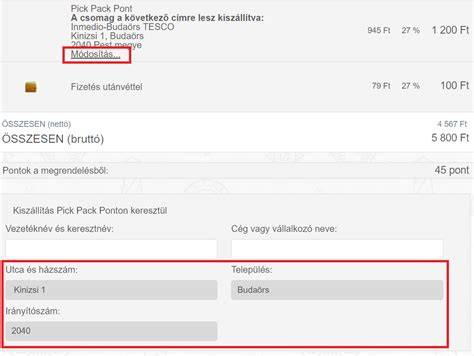 Következő lépések a vásárlásban és Pick Pack Pont kiválasztásában