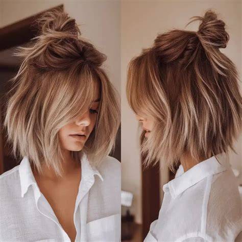 Áttekintő illusztráció a középhosszú frizurákról: airy bob, lob, shag és copf variációk