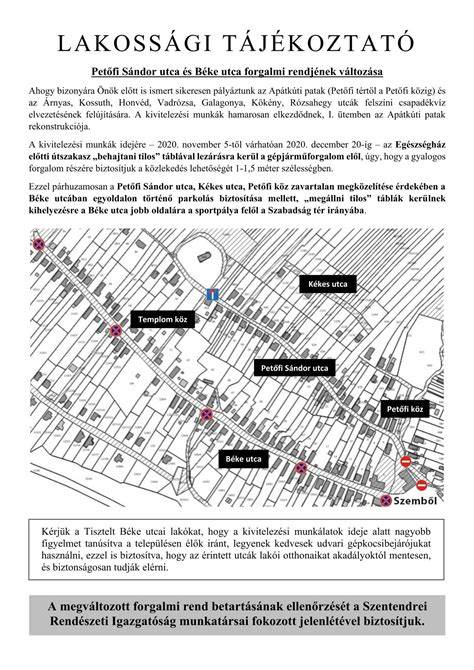 Infografika: Petőfi Sándor utca elrendezése, közlekedési kapcsolatok, fontos épületek
