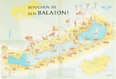Balaton térképe a hajózás történeti helyeivel