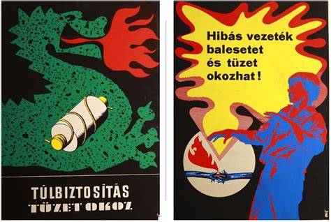 Képi illusztrációk a 1950-es és 1970-es évekből, a kiadványok és plakátok mintájának érthető bemutatására.