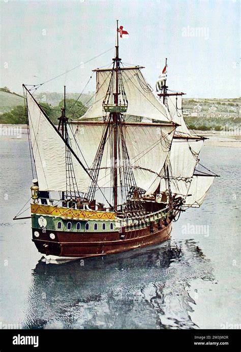 Drake a Golden Hind fedélzetén Plymouthban lovaggá ütése közben