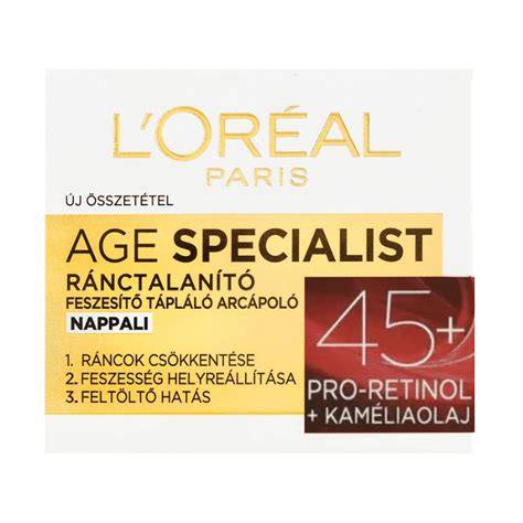 Infografika az Age Specialist 45+ termékcsalád összetevőiről és hatásairól