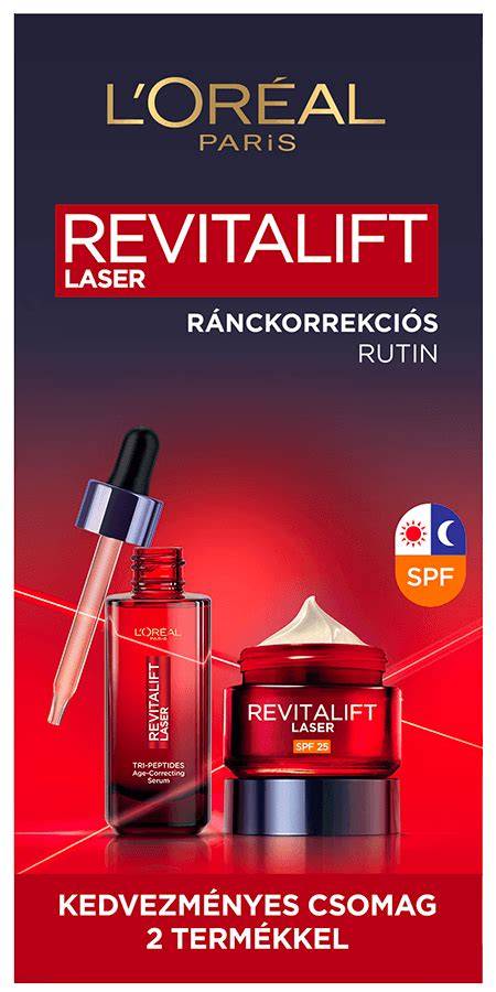 Infografika a Revitalift Laser termékcsalád fő összetevőiről és hatásmechanizmusáról
