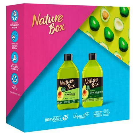 Nature Box hajbalzsam csomagolás és összetevők vizuális bemutatása