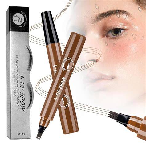 Microblading-style eyebrow pen application close-up