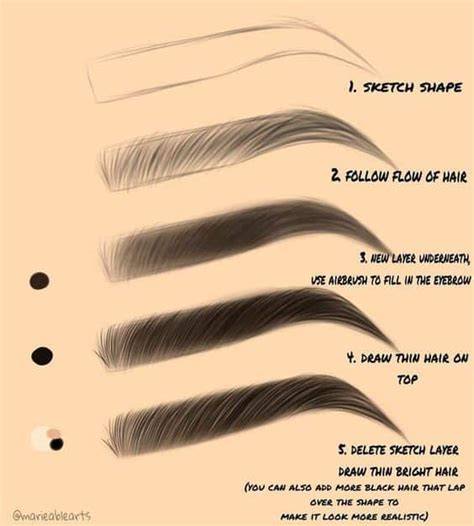 Step-by-step eyebrow pen strokes illustration