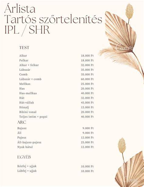 Infografika: Brown Salon szolgáltatások és árlista