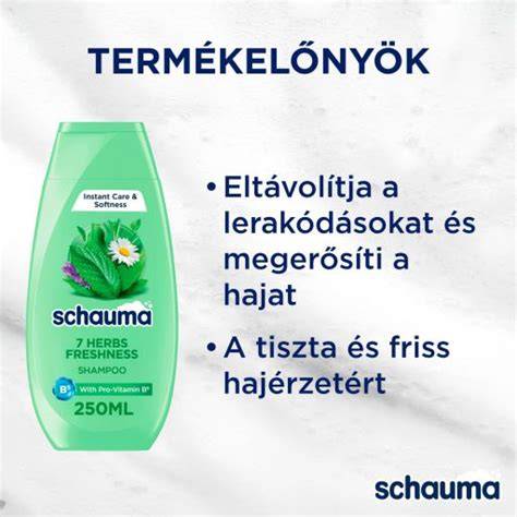 Infografika: Schauma 7 gyógynövény sampon fő összetevőinek elrendezése