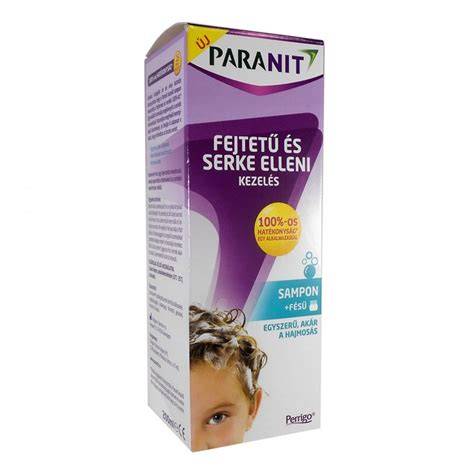 Paranit fejtetű elleni sampon és fésű vizuális áttekintés