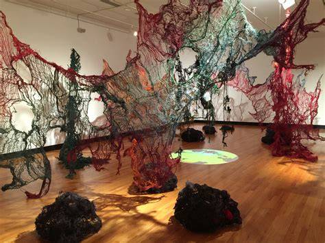 Textile installation in a modern banki környezet
