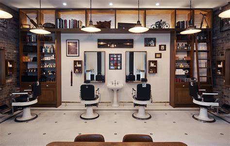 Barber shop interior and welcoming bar area