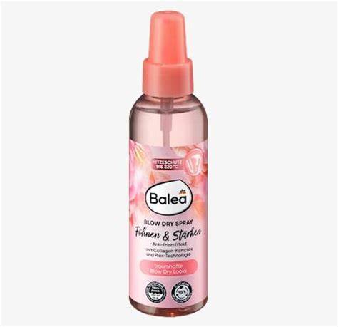 Infografika: Balea Blow Dry hajformázó spray működési elve, hővédelem és összetevői