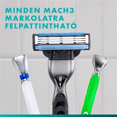 Infografika a Mach3 hárompengés rendszeréről: éles penge, krémezőcsík és ergonómikus markolat