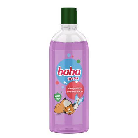 Illusztráció: Baba sampon 400 ml üveg és a kék-fehér pöttyös címke.