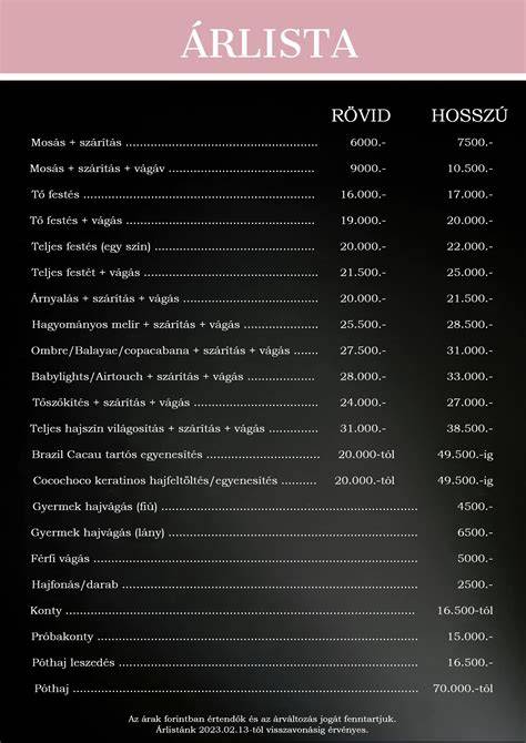 Fodrászat árlista, konzultáció képe