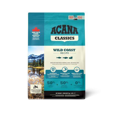 ACANA Wild Coast vizuális ábra: összetevők és energiaeloszlás