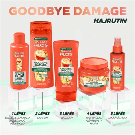 A Fructis Goodbye Damage termékcsalád összetevőinek illusztrációja