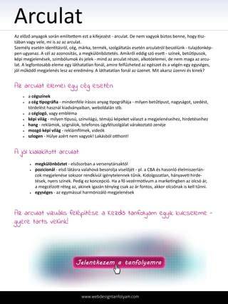 Általános arculat és fontos összetevők vizuális összefoglalója