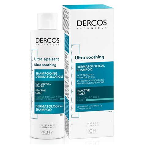 Vichy Dercos Ultra Soothing sampon doboz és összetevők