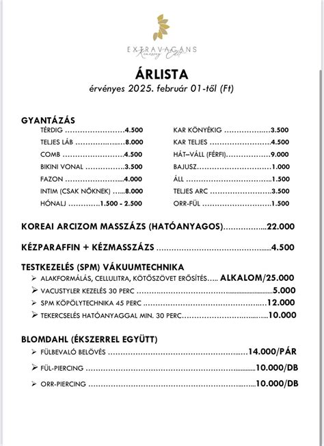 Árlista egy férfi fodrászatban