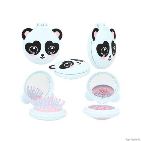 A hajkefe tükörrel és panda motívummal ellátott, kompakt kialakítású
