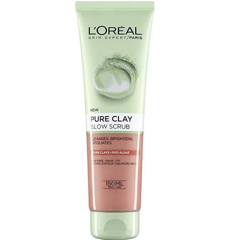 Infografika: Loreal Glow Scrub összetevőinek felépítése és hatásmechanizmusa (ásványi agyagok, vörös algák, szalicilsav)