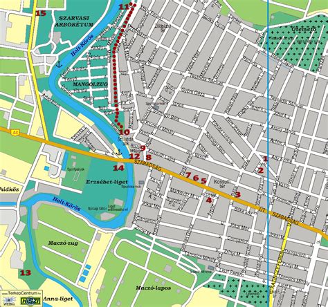 Térkép Nyíregyházáról, kiemelve a Szarvas utca 28. címet