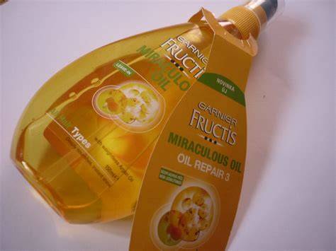 Garnier Fructis Miraculous hajolaj argán olajjal - flakon és textúra infografika