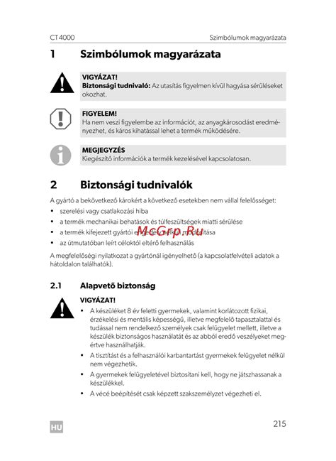Biztonsági szimbólumok a használati útmutatóban